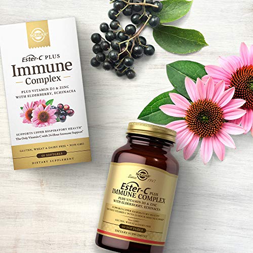 Solgar Ester-C Plus Immune Complex, 60 Softgels - 24-Hour Immune Support - Supports Upper Respiratory Health - Plus D3, Zinc, Elderberry & Echinacea - Non-Gmo, Gluten Free, Dairy Free - 30 Servings #TOP5
