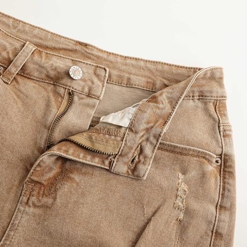 Image of THUNDER STAR Women Mid Rise Ripped Stretchy Jeans Shorts Frayed Raw Hem Casual Denim Shorts