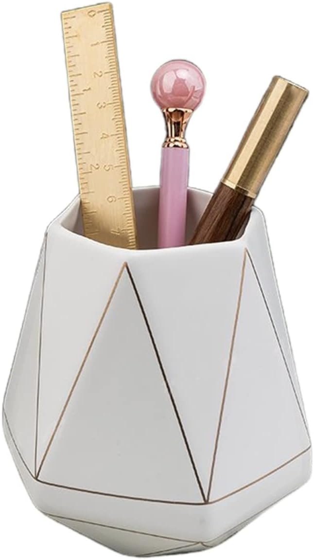 Amazon.com: Ceramic Pen Holder Stand for Desk - Gold Line Pencil Holder ...