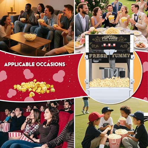 Image of 20 oz Commercial Popcorn Machine with Cart (Black) - Professional Grade Popcorn Maker - Vintage Movie Theater Style Popper with Storage, Stainless Steel Serving Supplies for Business Use