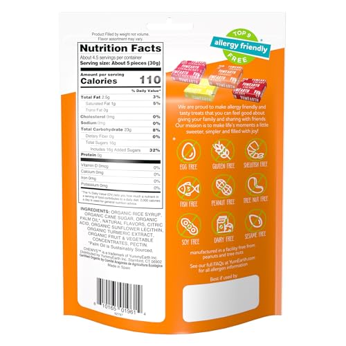 Image of YumEarth Organic Fruit Chews - Fruit Flavored Candy Chews, No Dye, Allergy Friendly, Gluten Free, Non-GMO, Vegan Candy with No Artificial Dyes, 5 Ounce