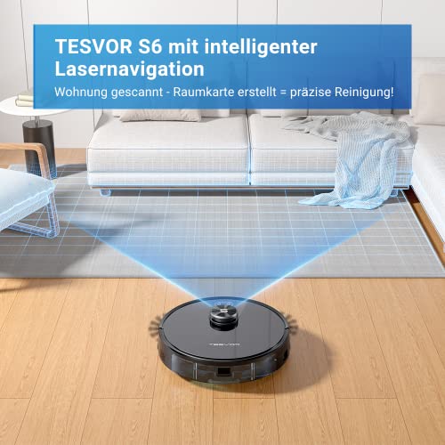 Tesvor Robot aspirateur S6, Super Puissant 2700 PA, autonomie 120 Min