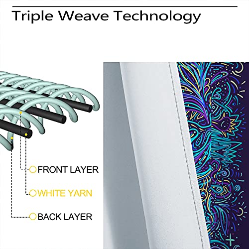 Uuz Hypnotic Shamanic Acid Blackout Curtains, Mystic Indian Hippie Bohemian Abstract Texture Pattern Rod Pocket Printed Decor Window Drapes Suitable For Bedroom And Living Room, 42X63 Inch, Blue #TOP5