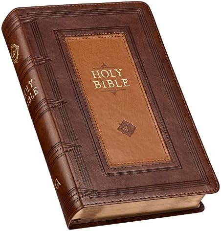 KJV Holy Bible, Giant Print Standard Size Faux Leather Red Letter Edition - Thumb Index & Ribbon Marker, King James Version, Saddle Tan/Butterscotch