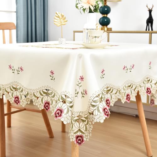 Wolkemer WKM_1 Jacquard Floral Embroidered Square Tablecloth Fabric Vintage Rose Table Cloth Lace Beige Table Cover cover