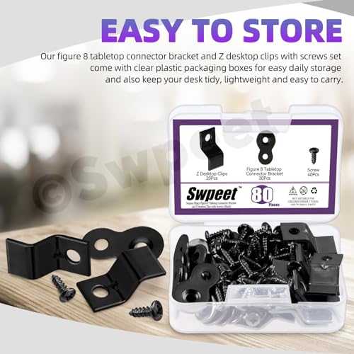 Swpeet 40 works Black 2 Styles Heavy Duty 8 Table Top Connector and Z Adjustable Corner Brackets with Matched Screws Assortment Kit - Image 4