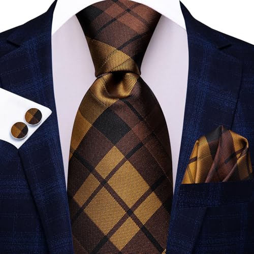 Image of Hi-Tie 3 Pcs Gift Box Mens Tie Set Necktie with Pocket Square Cufflinks Lapel Pin Silk Neck Tie Collection
