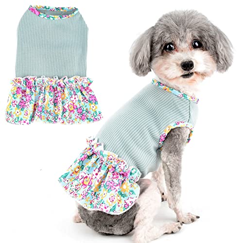 Zunea Dog Dresses for Small Dogs Floral Puppy Princess Dress Summer Female Flowers Pet Clothes Cute Fancy Skirt Soft Doggie Vest Dress Chihuahua Yorkie Apparel Outfits Green XS