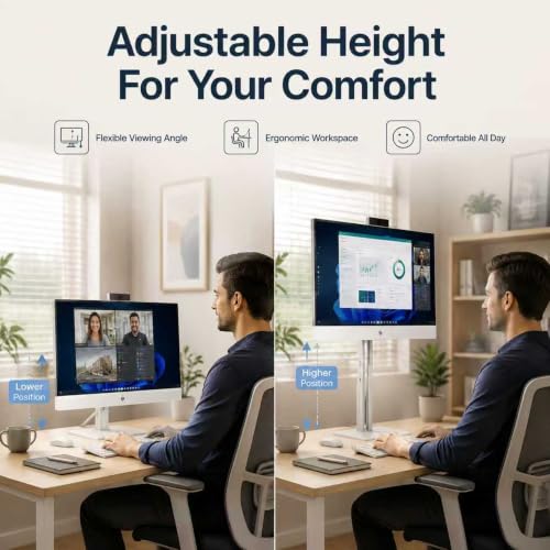 Image of HP OmniStudio 27 Inch All-in-One Desktop PC, Intel Core Ultra 7 355 Processor, 64 GB DDR5 RAM, 1 TB SSD, 27 inch Full HD Touchscreen Display, Adjustable Height, 49 TOPS AI PC, Windows 11 Pro, Cotton White