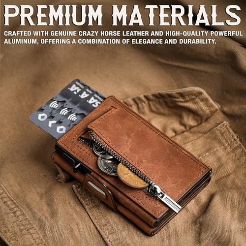 Slim RFID Wallet for Men – Minimalist Aluminum with Real Leather Credit Card Holder with Coin Purse and Cash Slot – Perfect Front Pocket Wallet for Gift, Travel, and Everyday Carry.2