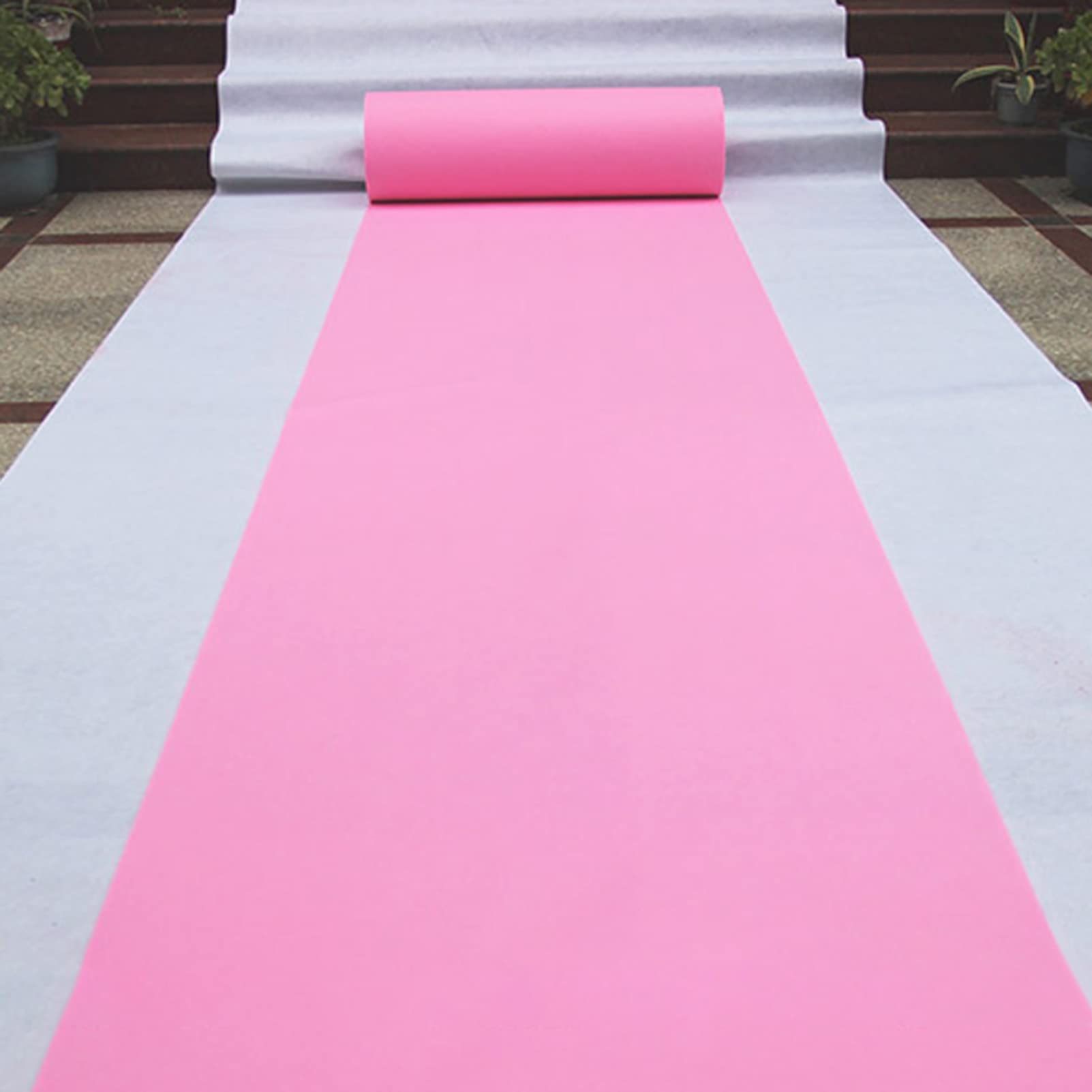 KAMPCO Hochzeit Gang Läufer Rosa, 2mm Dicke Polyester Teppich Laufsteg Läufer, Einweg Abriebfest Anti-Rutsch-Teppich-Rolle