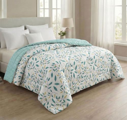 VAS COLLECTIONS Cloud Cotton Reversible AC Comforter for Double Bed | Super Soft 220 GSM Quilt/Duvet/Dohar | Lightweight All-Season Comforter | 88 x 90 Inches (1 Piece) (Cream, Green)