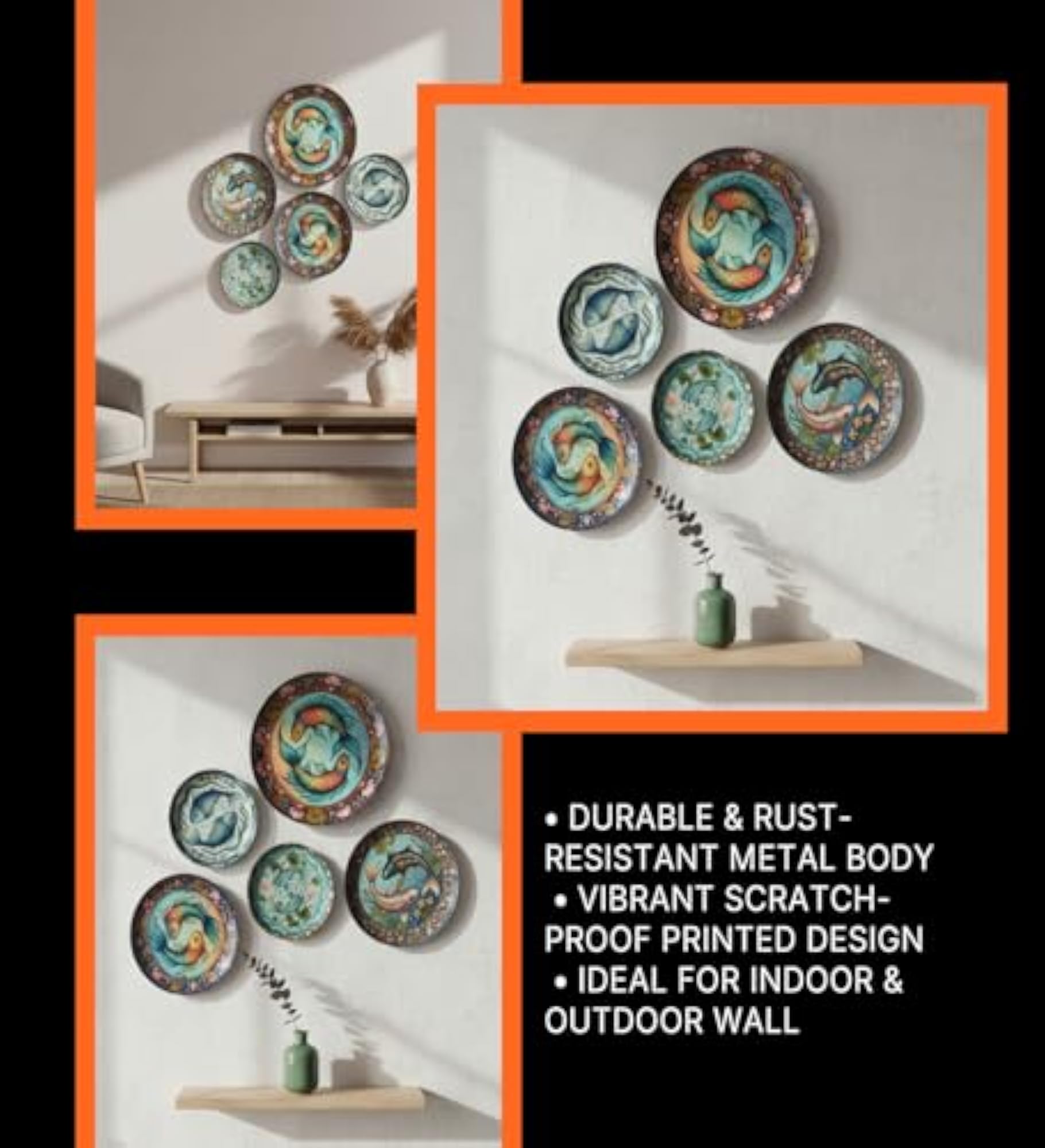 Decorative Wall Plates Set of 5, Koi Fish Theme