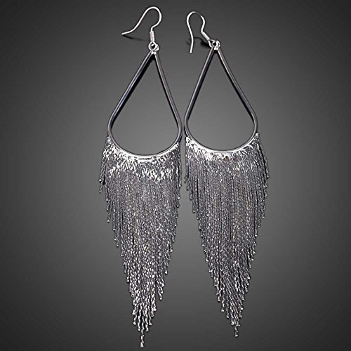 Vktech Pair of Fashion Retro Long Dangle Chain Tassel Earring for Woman (Gun Black)