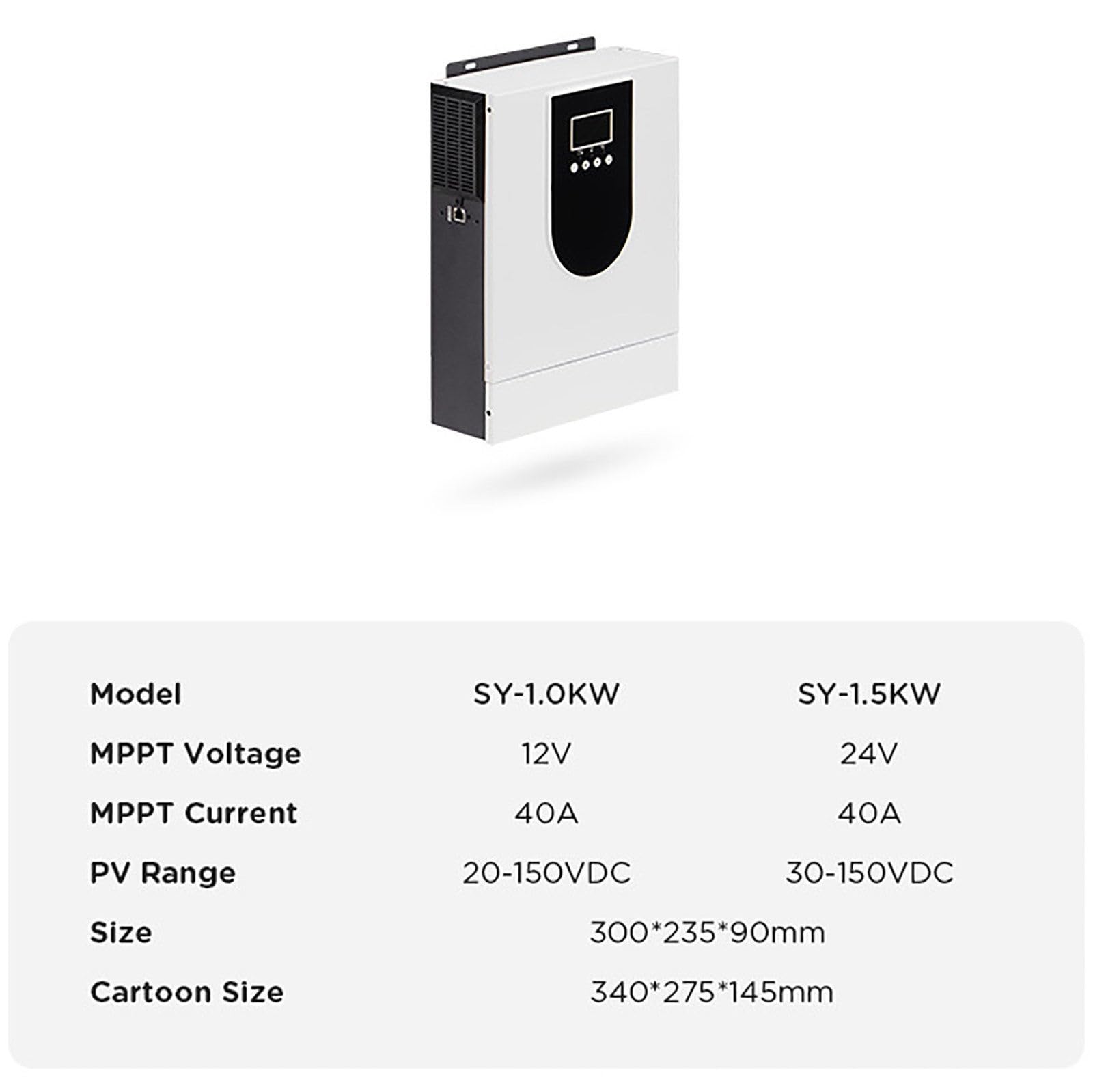 Onduleur solaire hybride 1 kW-10,2 kW avec surveillance des données par application, 12-48 V CC à 220 V CA, contrôleur MPPT 40-160 A, hybride réseau/hors réseau - Onduleur sinusoïdal pur (24 V 1,5 k