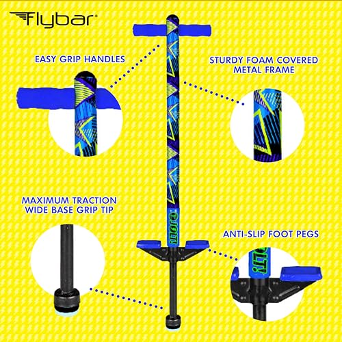 Image of Flybar Jolt Pogo Stick for Kids, Perfect for Beginners w /Foam-Covered Metal Frame, Handles & Padding, Non-Slip Foot Pads, Wide Tip, Outdoor Active Play Toy for Boys & Girls, Ages 6+, Geo