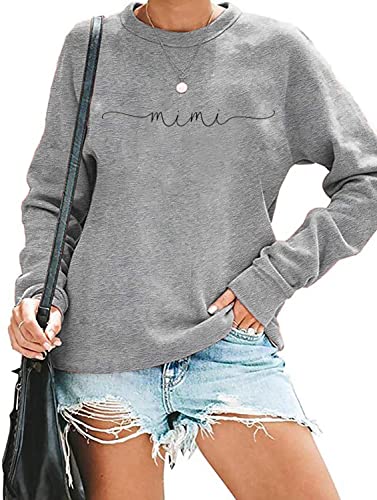 Image of RFBIQI Mimi Sweatshirt Women Funny Letter Print Grandma Gift Pullover Top Nana Casual Crewneck Long Sleeve Tee Shirt