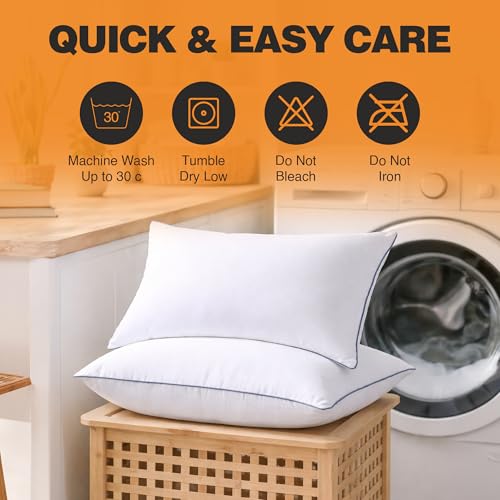 Image of CareFoam Cloud-Soft Microfiber Bed Pillows for Sleeping - 16x24 Inch Premium Standard Size Pillow Set with Breathable Organic Cotton Cover, Medium Firm Plush Support for Side, Back & Stomach Sleepers