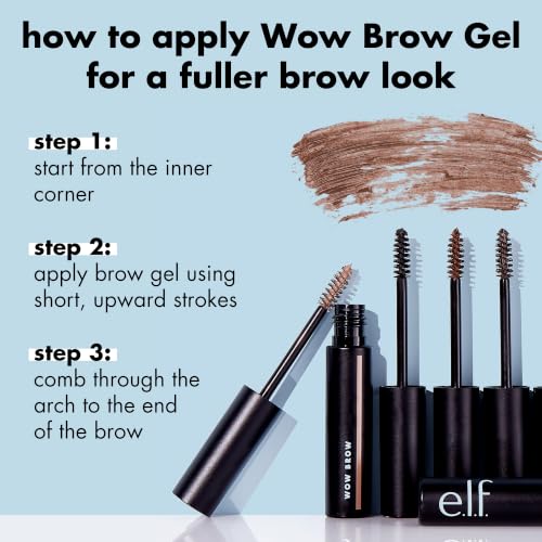 Image of e.l.f. Wow Brow Gel, Volumizing, Buildable, Wax-Gel Hybrid, Creates Full, Voluminous-Looking Brows, Locks Brow Hairs In Place, Deep Brown, Fiber-Infused 3.5g