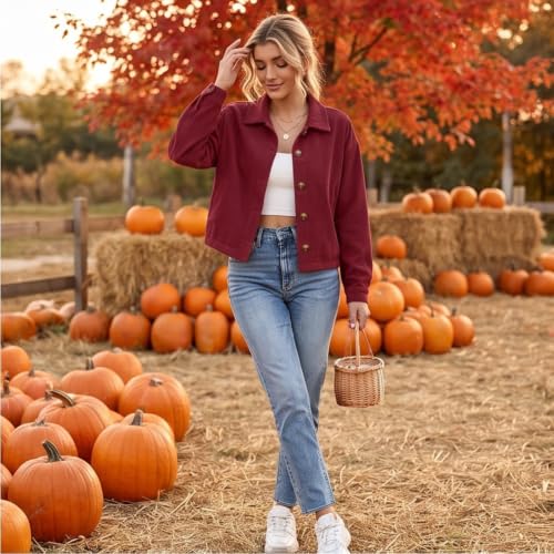 Gumipy Womens Corduroy Jacket Button Up Cropped Long Sleeve Fall Jackets - image 5