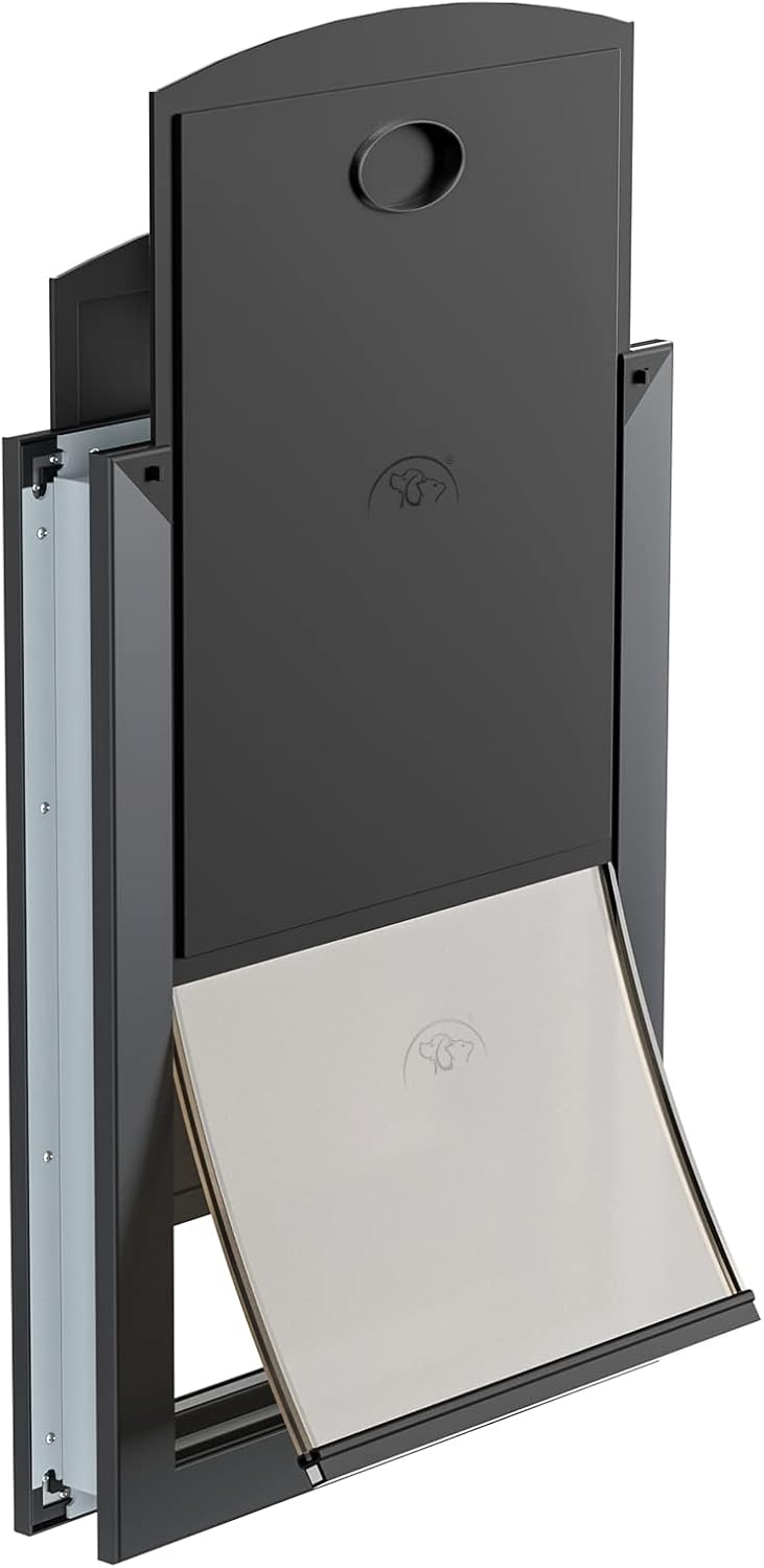 Decormax Weatherproof Dog Door, Energy Efficient Extra Large Dog Door with Aluminum Frame, Telescoping Tunnel, Magnetic Flap and Two Sliding Lock Panels, Easy to Install, Gray, X-Large Single Flap X-Large