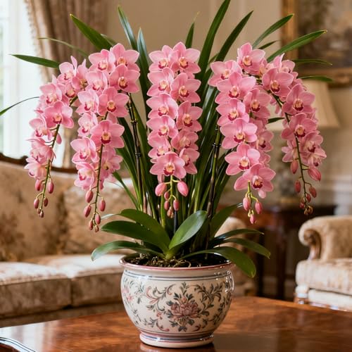 Hardy Cymbidium Bulbs & Outdoor Cymbidium Orchid Plants Selected Varieties with Fragrant Blooms Ideal for Balcony Settings Excellent Display-3 Rhizome-A
