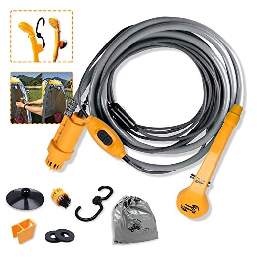 NAIZY Campingdusch med pump 12 V campingdusch inkl. 2 m slang udn 5 m strömkabel husvagn bildusch för bil husvagn husvagn utomhus trädgård