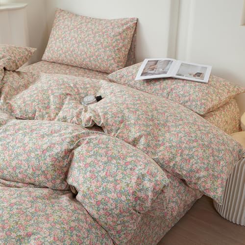 Image of LifeTB Vintage Flowers Comforter Set Full Size Coquette Floral Bedding Set | Aesthetic Cottagecore Floral Comforter with 2 Pillowcases Farmhouse Botanical Bedding Comforter for All Season