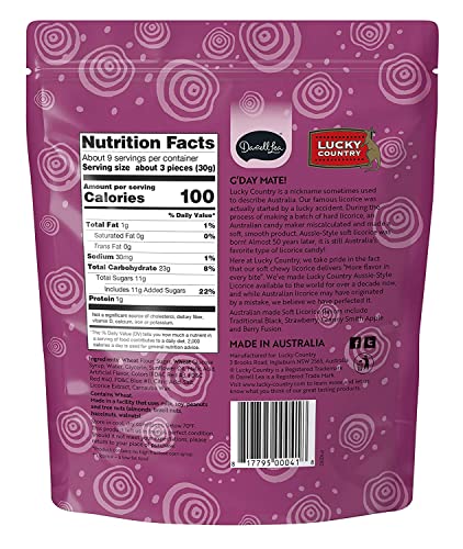 Soft Australian Strawberry Licorice (8-Pack) - Berry Fusion Soft Australian Made Licorice (8-Pack) Lucky Country 10Oz Bags - Non-Gmo, No Hfcs, Low Fat & Kosher #TOP4