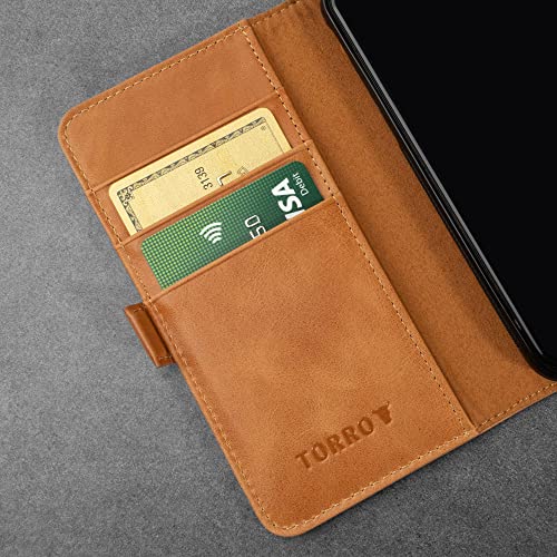 Coque iPhone SE cuir véritable TORRO étui portefeuille marron clair haut de gamme - 4