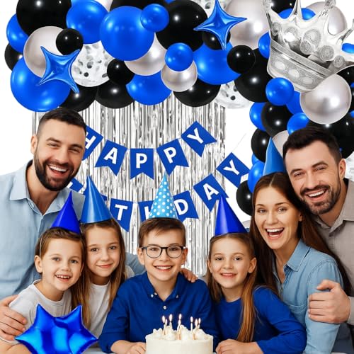 Image of Birthday Decoration Items 51 Pc, Happy Birthday Decoration kit, Balloons, Silver Curtain, Birthday Banner, Air Pump Glue & Tape, Party Decorations Kit