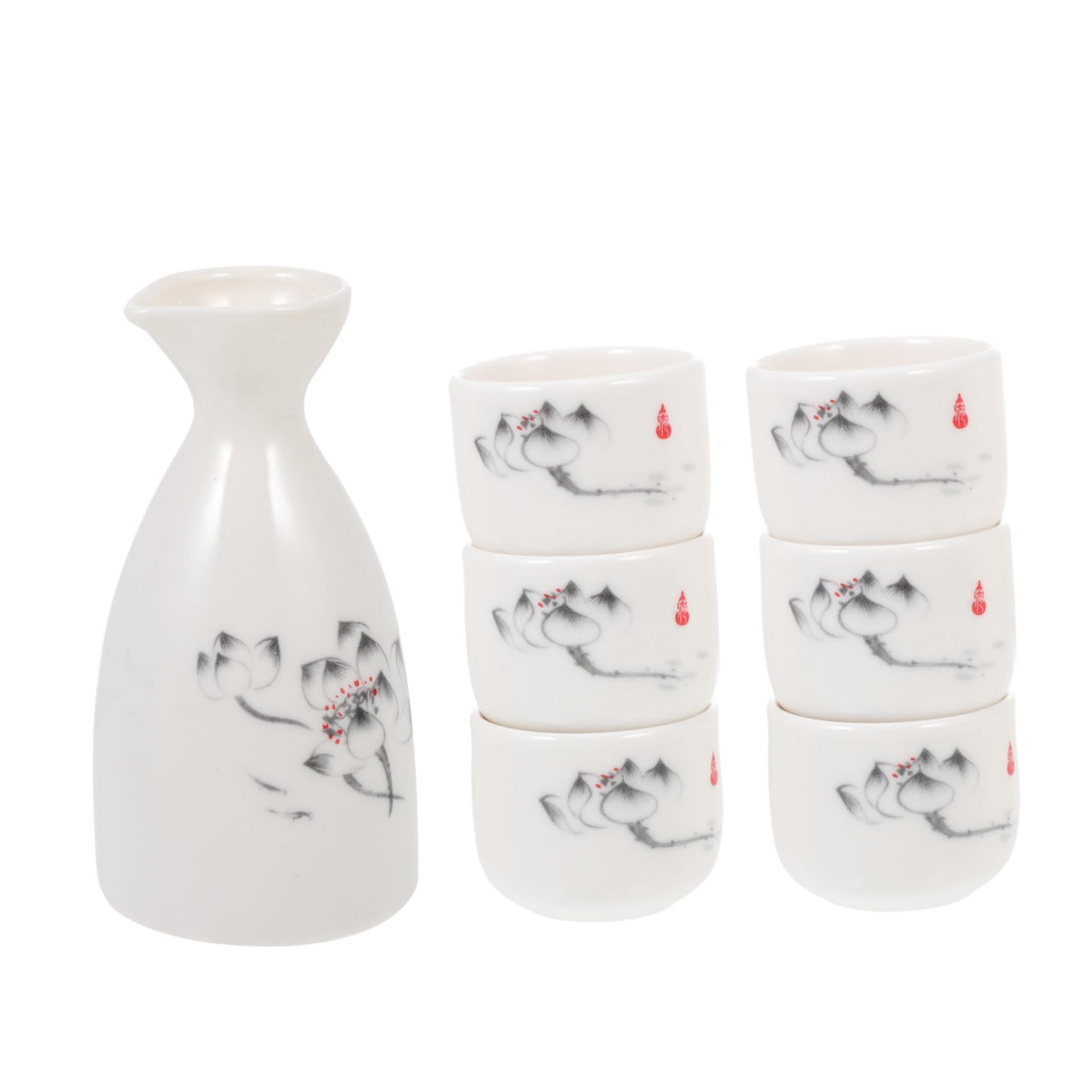 PRETYZOOM Ceramic Sake Kettle 4 Sake Cups Set Japanese Style Wine Pot Safe Multi-purpose