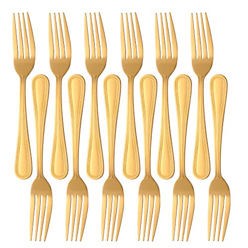 Buyer Star Fourchettes à dîner 12 pièces, ensemble de fourchettes en acier inoxydable doré pour la cuisine à domicile et le restaurant, ensemble de couverts poli miroir