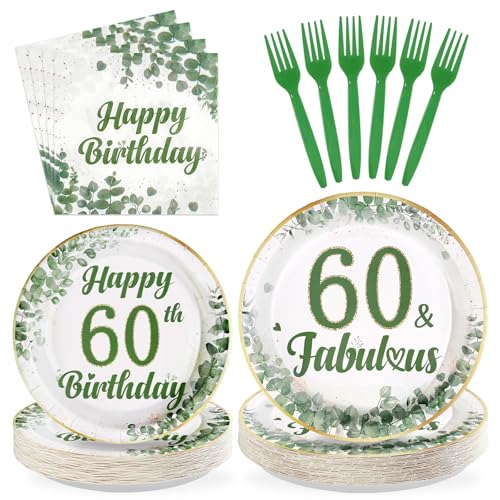 96Pcs Happy 60th Birthday Party Supplies Sage Green...