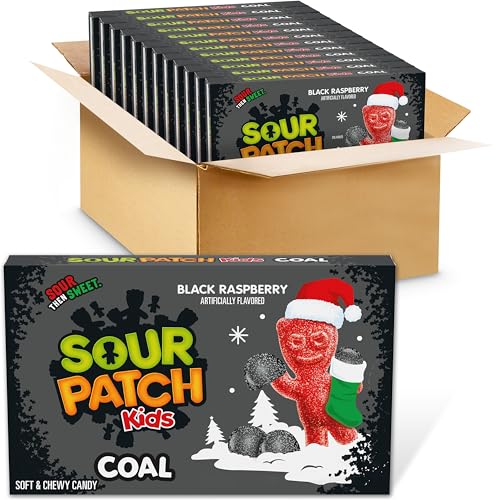 SOUR PATCH KIDS Coal Black Raspberry Soft & Chewy Holiday Candy, Bulk Candy, 12 - 3.1 oz Boxes