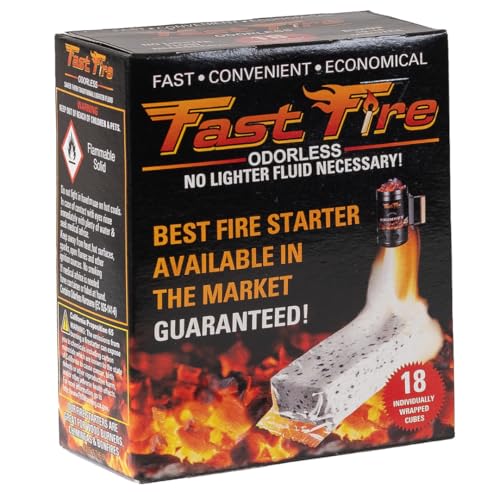 Fast Fire Odorless Fire Starter Cubes – Individually Wrapped Cubes for Grills, Fire Pits, Charcoal Chimneys, Camping & Indoor Fireplaces (18 Count)