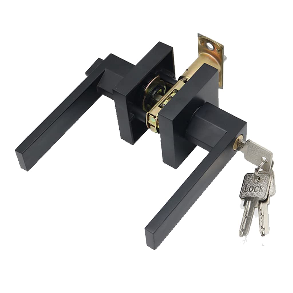 Poignée de porte carrée contemporaine avec serrure à clé pour chambre