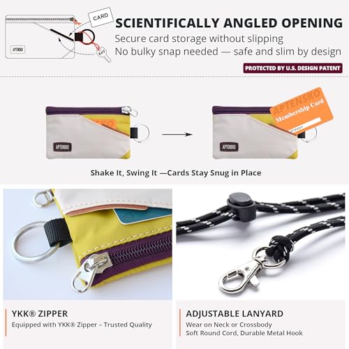 Image of RFID Blocking Travel Wallet with Adjustable Lanyard, Small Nylon Zipper Pouch and Badge Holder for ID, Credit Cards, Cash, Keys, Commuters (Almond+DarkYellow)