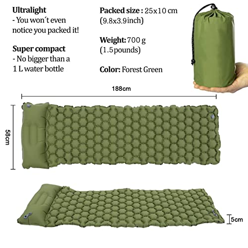 OSIAS Self Inflating Sleeping Mattress Air Bed Camping Hiking Mat with Pillows,Ultralight Outdoor Sleeping Mat - Image 2