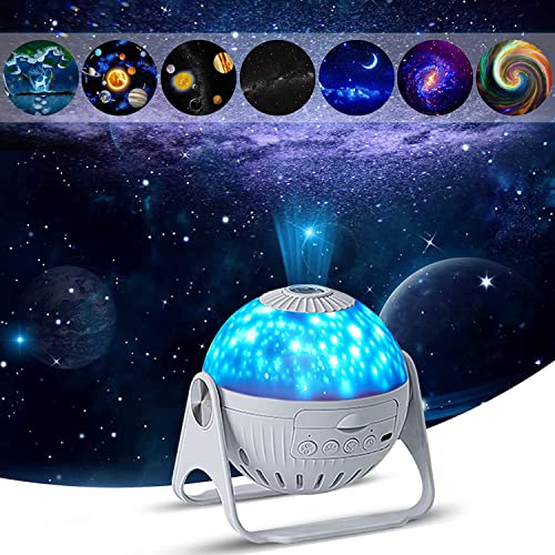 Image of Planetarium Projector, 6 in 1 Galaxy Projector Night Light with Nebula Moon Planets Aurora, 360 Rotating Focusable Star Projector Lamp for Baby Kids Bedroom Ceiling /Game Room /Party /Bar