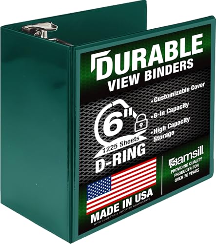 Samsill Durable 6 inch 3 Ring Binder Locking D Ring Binder Customizable Clear View Cover Green Holds 1225 Pages