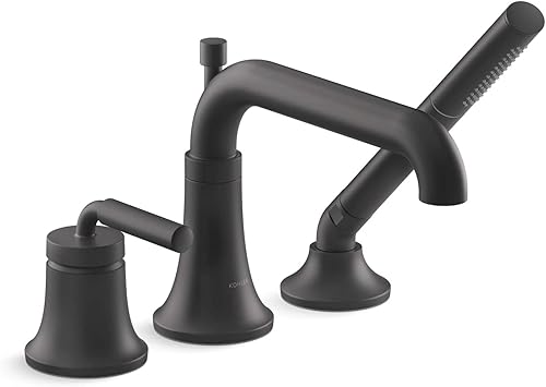 Miniatura 5 de Kohler 26441-4-BMB - Grifo de baño de montaje en cubierta de tono con ducha de mano, grifo de bañera con boquilla desviadora y mango de palanca