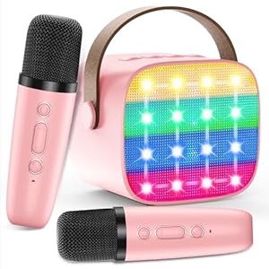 Karaoke Maschine Kinder, Mini Karaoke Maschine mit 2 Mikrofonen, Spielzeug ab 3-12 Jahre Mädchen Jungen Mikrofon Geschenke, Tragbarer Bluetooth-Lautsprecher mit Stimmeffekten & LED-Lichtern