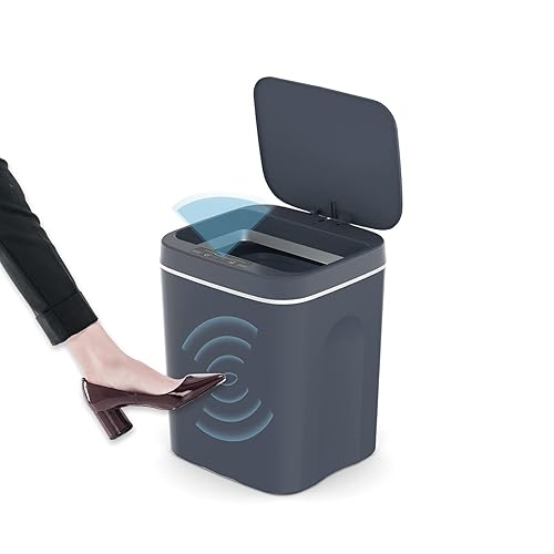 Bycarm - Papelera con sensor de movimiento con 3 galones 12 L, latas de basura automáticas sin contacto con luces LED, baño inteligente con tapa,