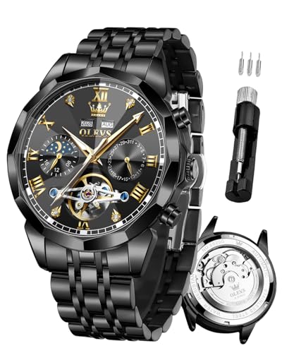 Image of OLEVS Automatic Watch for Men Original Luxury Diamond Self Winding Multifunctional Men's Watch Stainless Steel Waterproof Moon Phase Watches