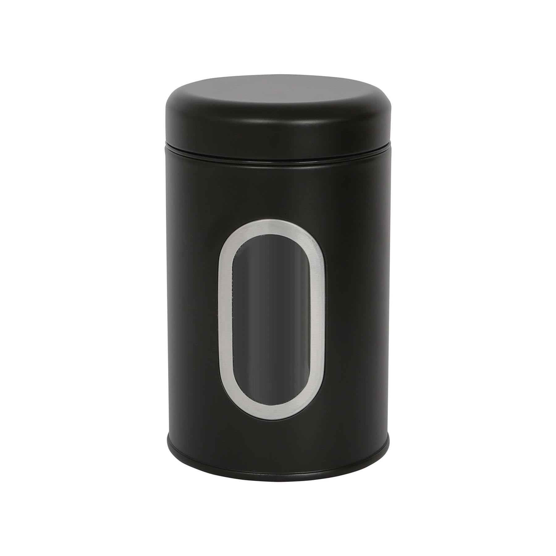 Harbour Housewares Food Storage Container - Black - 1x Metal Kitchen Caddy Barrel with Airtight Lid & Transparent Viewing Window Stainless Steel Storage Tins for Kitchen Bench or Pantry