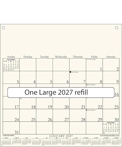 Kim's Calendars' "Large" Calendar Refill for 2027 measures 11" x 11" and only fits Kim's Calendars.