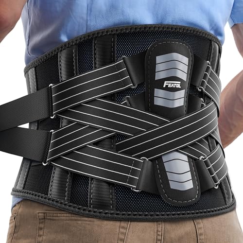 FEATOL Back Brace for Lower Back Pain Men Women, Dual-Side Spine Pad Belt