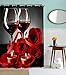 Goodbath Shower Curtain, Rose Red Wine Romantic Lovers Waterproof Polyester Bath Curtain for Bathroom Accessories with Hooks, 72 x 72 Inch, Red Black