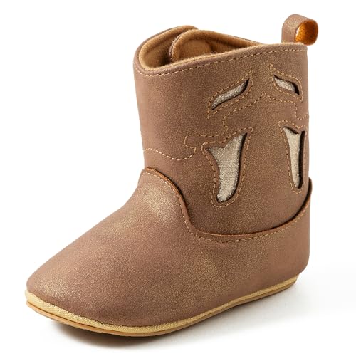 Image of Jastore Baby Cowboy Boots Western Boots Toddler Cowboy Bootie Soft Sole Non-Slip Crib Shoes for Infant Boys Girls